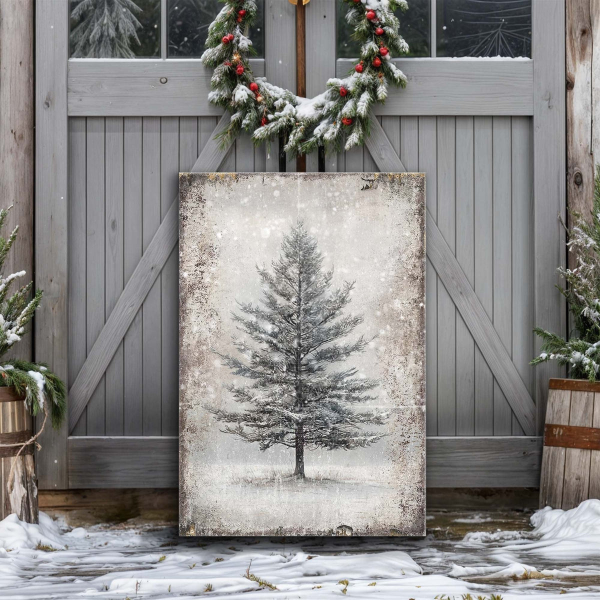 Vintage Christmas Tree Wall Art with Free Christmas Recipe Book by Tailored Canvases