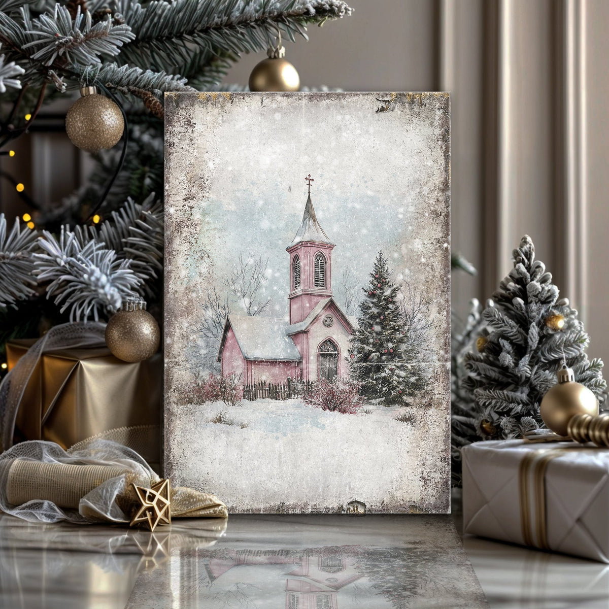 Vintage Church Christmas Wall Art by Tailored Canvases
