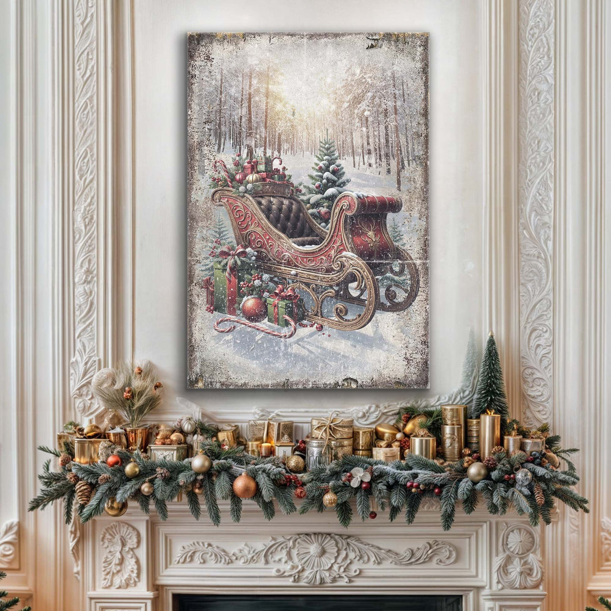Vintage Christmas Sleigh Sled Wall Art by Tailored Canvases