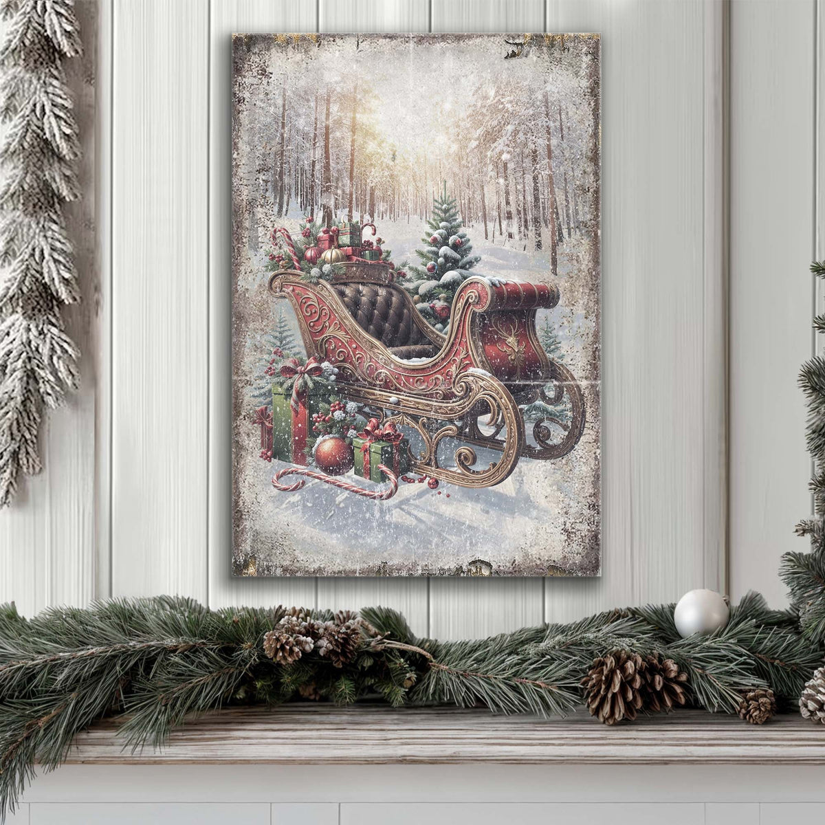 Vintage Christmas Sleigh Sled Wall Art by Tailored Canvases