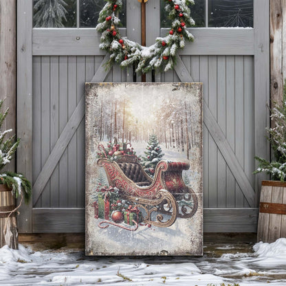 Vintage Christmas Sleigh Sled Wall Art by Tailored Canvases