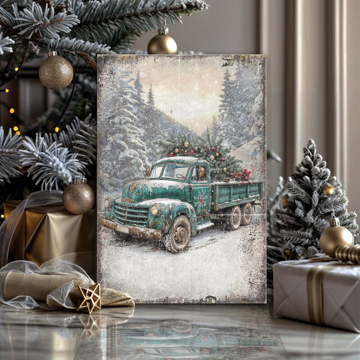 Vintage Truck With Christmas Tree Wall Art by Tailored Canvases