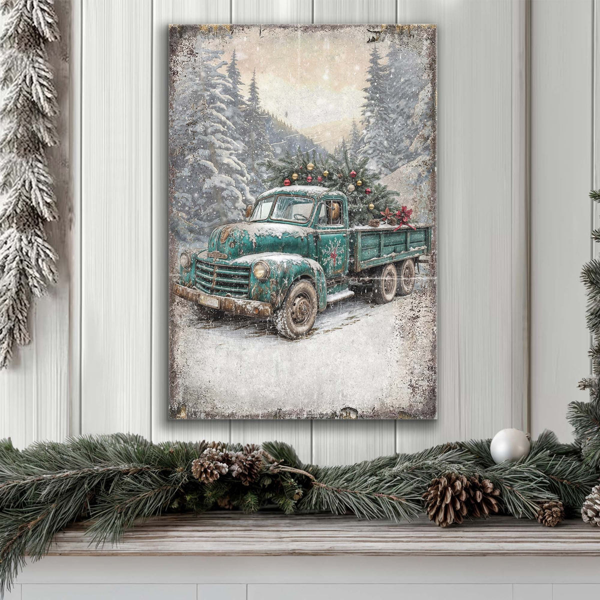 Vintage Truck With Christmas Tree Wall Art by Tailored Canvases
