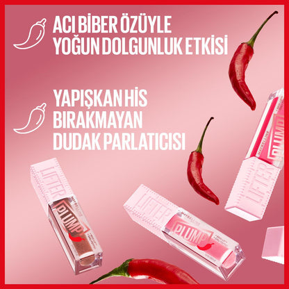 Maybelline New York Lifter Plump Lip Gloss 006 Hot Chili - Instantly Plumps Lips, Long-Lasting Effect, Non-Sticky by Beauty Care Bag