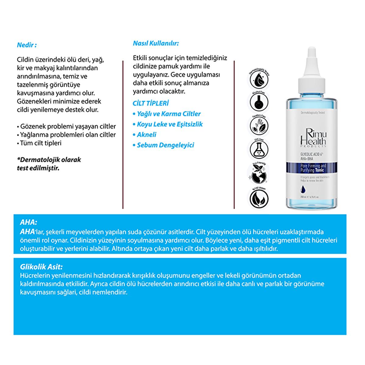 Rimu Health: Glycolic Acid AHA BHA Pore Tightening Toner - Exfoliating Facial Toner for Oily & Acne Prone Skin - Minimizing Enlarged Pores & Renewing Skin by Beauty Care Bag