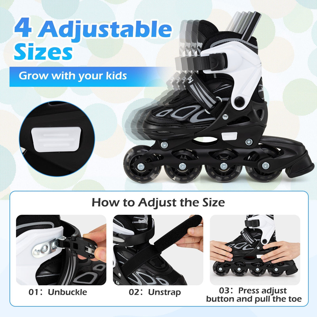 Adjustable Kids' Incline Skates for Boys Girls Ages 5-14 by GBruno Store