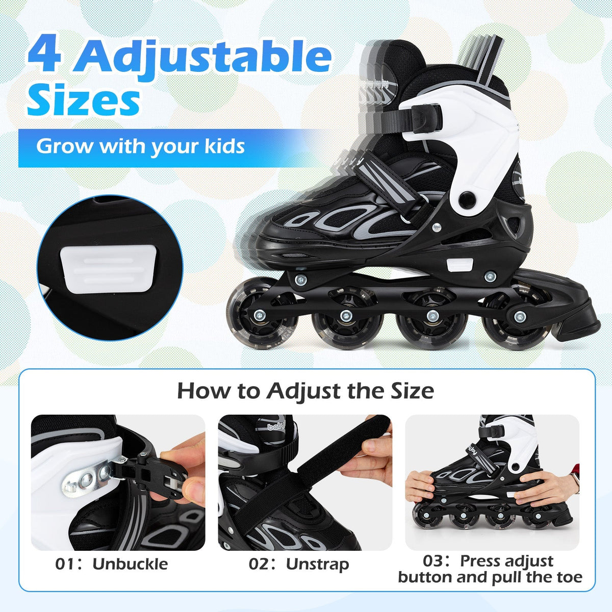 Adjustable Kids' Incline Skates 4 Sizes Adjustable Blade Roller by GBruno Store