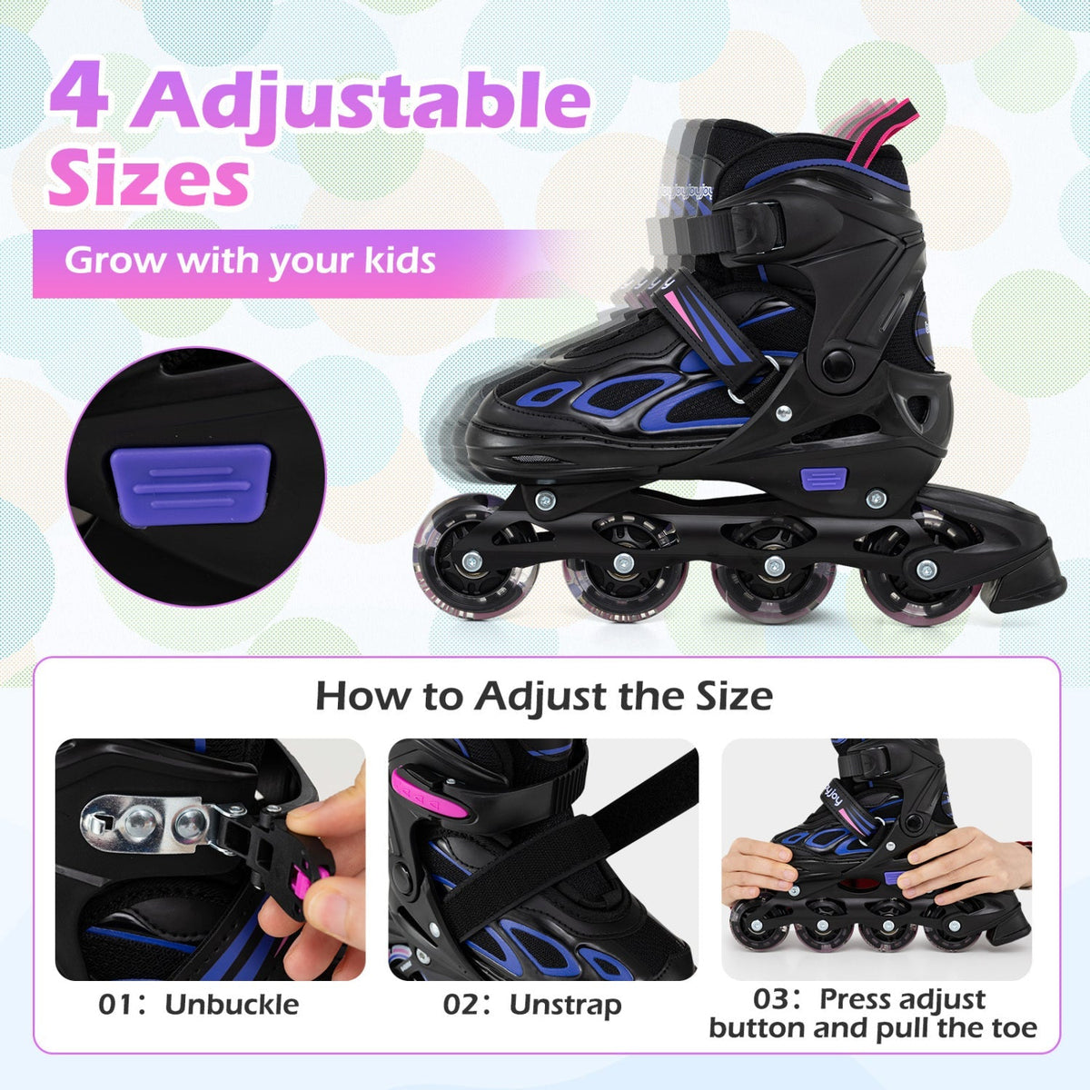 Adjustable Kids' Incline Skates 4 Sizes Adjustable Blade Roller by GBruno Store