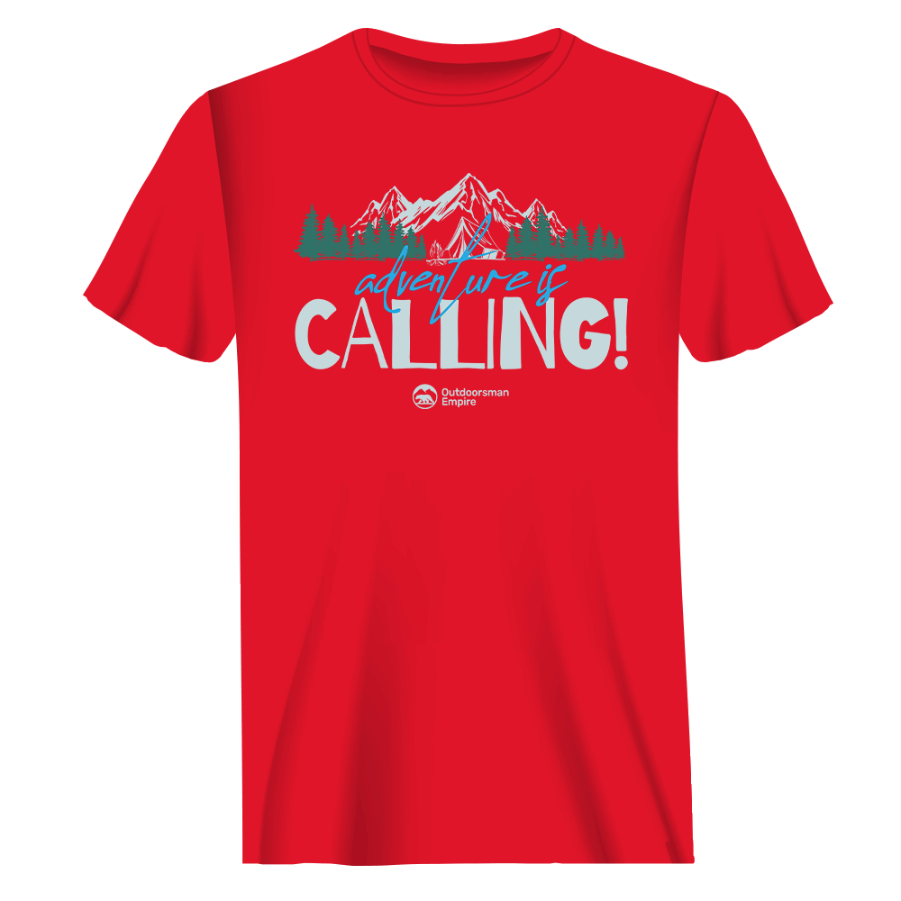 Adventure Camping men's t-shirt by Outdoorzees in red