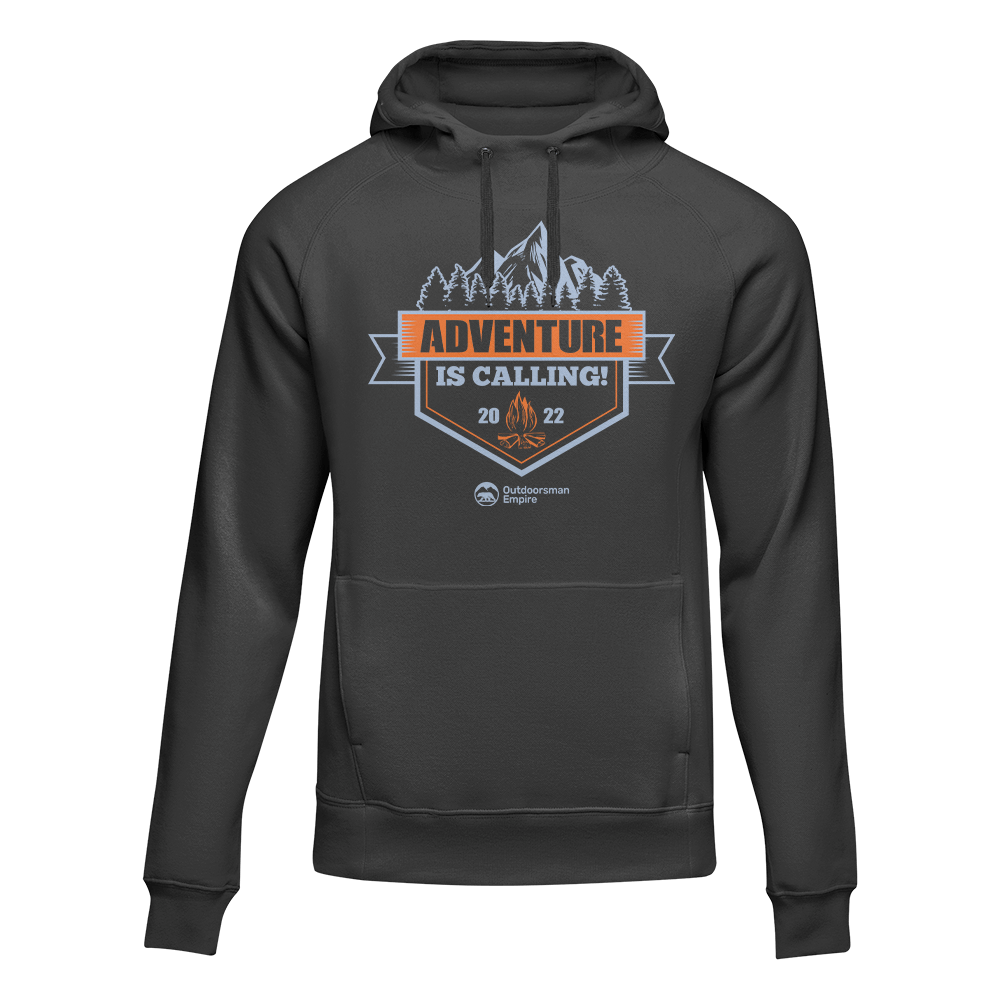 Adventure Is Calling hoodie, pink and blue options, by Outdoorzees in black