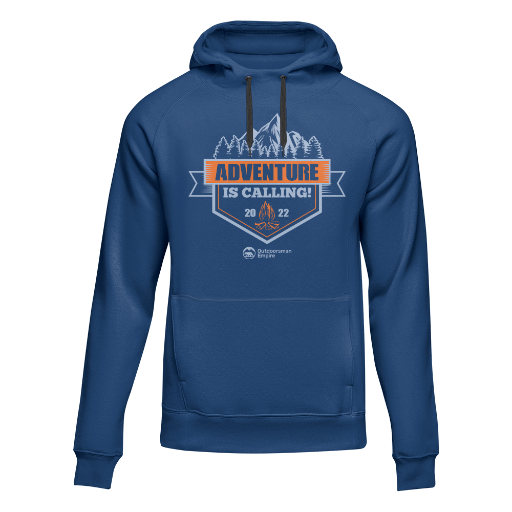 Adventure Is Calling hoodie, pink and blue options, by Outdoorzees in blue