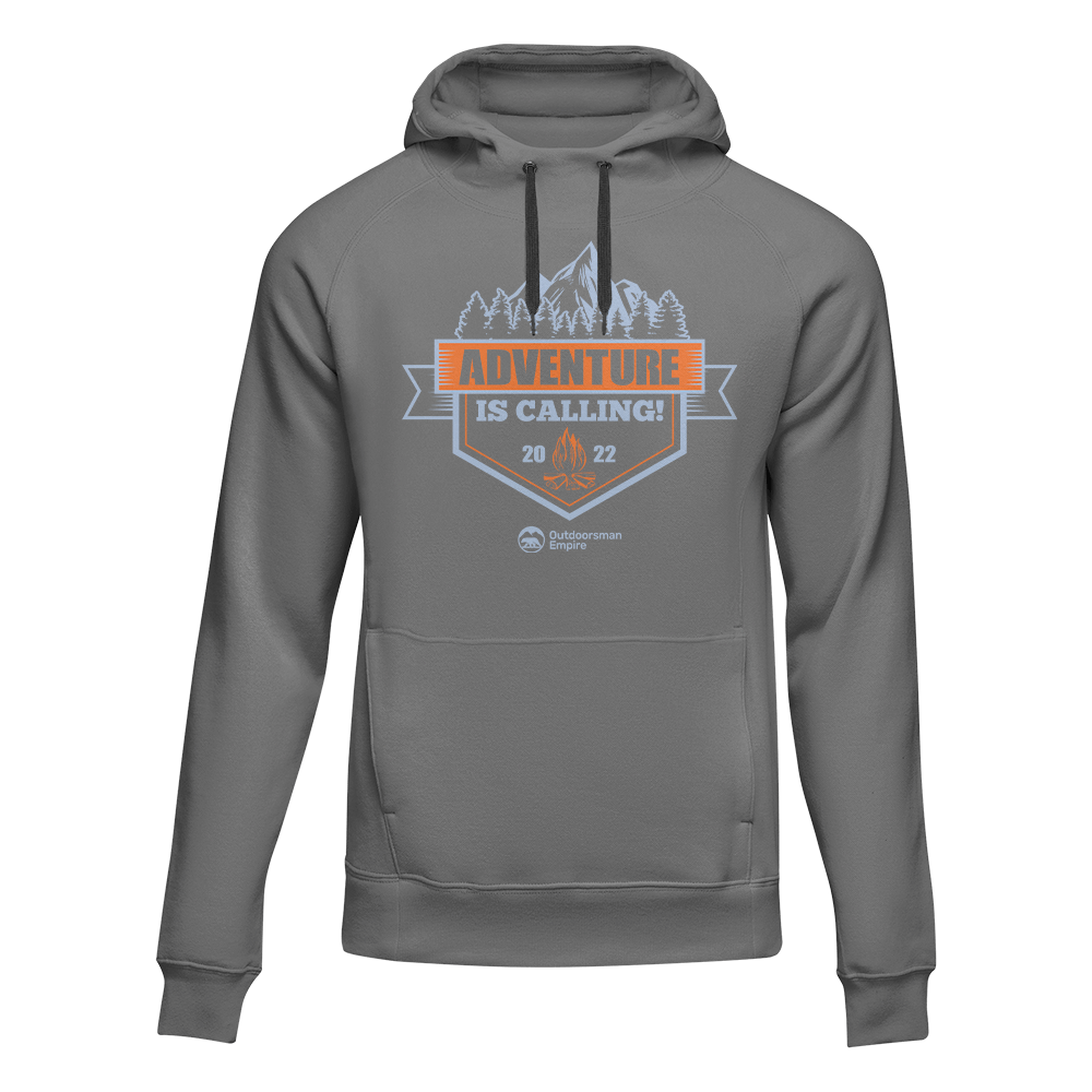 Adventure Is Calling hoodie, pink and blue options, by Outdoorzees in gray