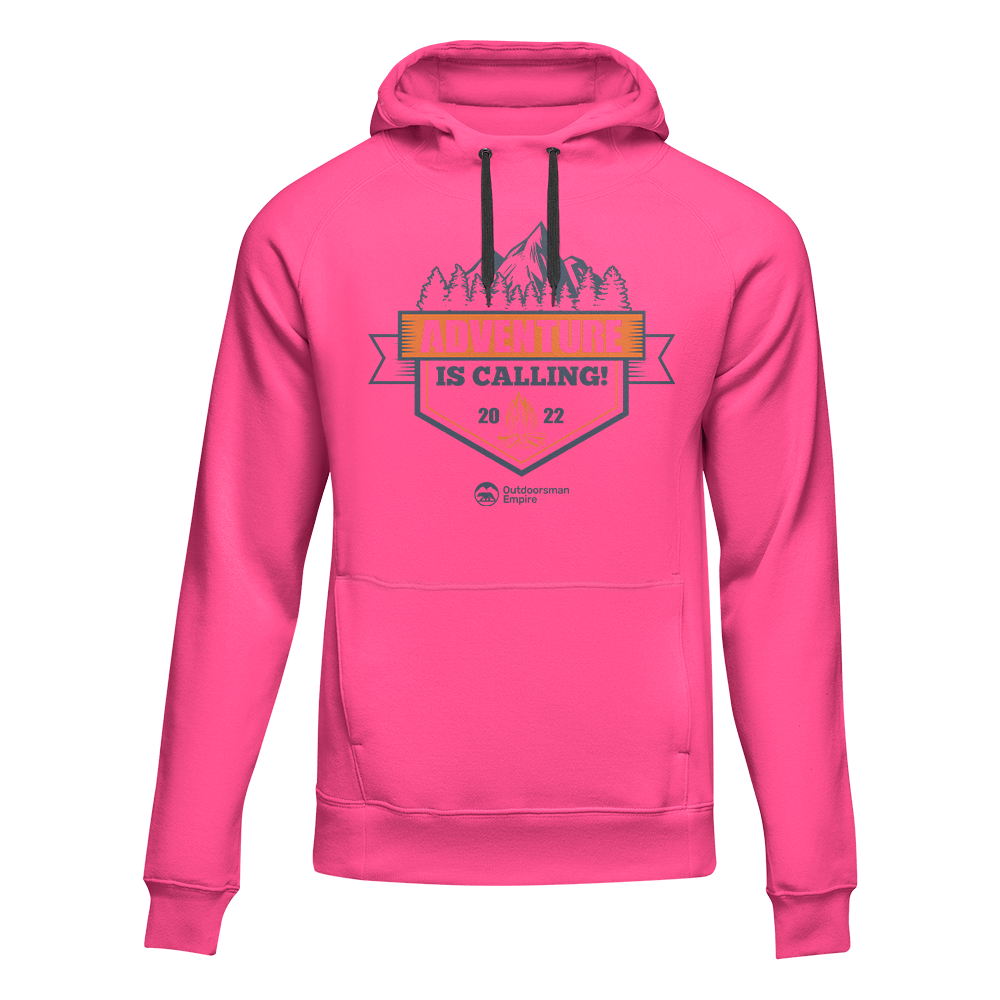 Adventure Is Calling hoodie, pink and blue options, by Outdoorzees in pink