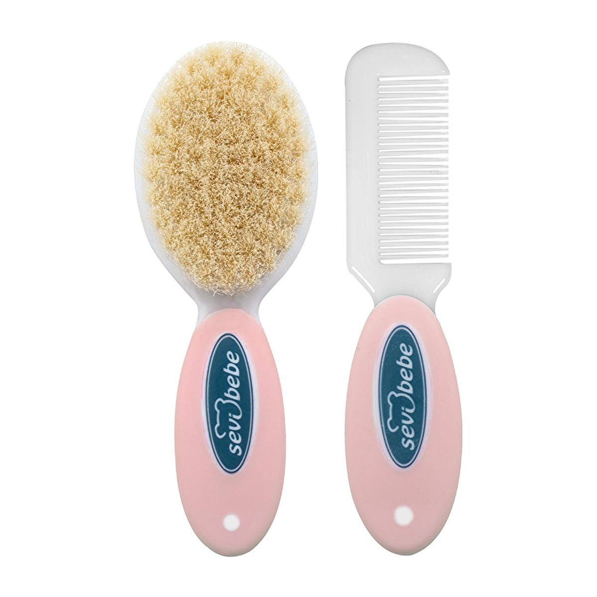 Sevi Bebe Baby Hair Brush and Comb Set - Natural Bristle, Gentle Grooming for Newborns by Beauty Care Bag