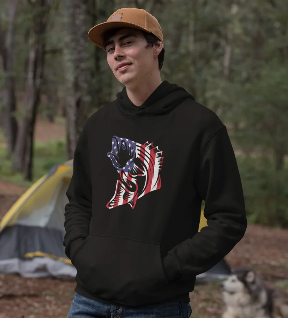 American Flag Fish Unisex Hoodie by Outdoorzees
