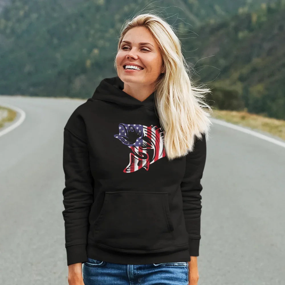 American Flag Fish Unisex Hoodie by Outdoorzees