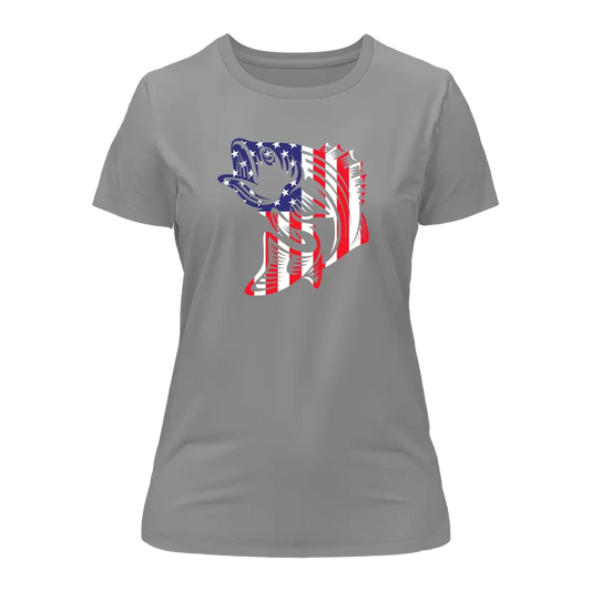 American Flag Fish T-Shirt for Women by Outdoorzees