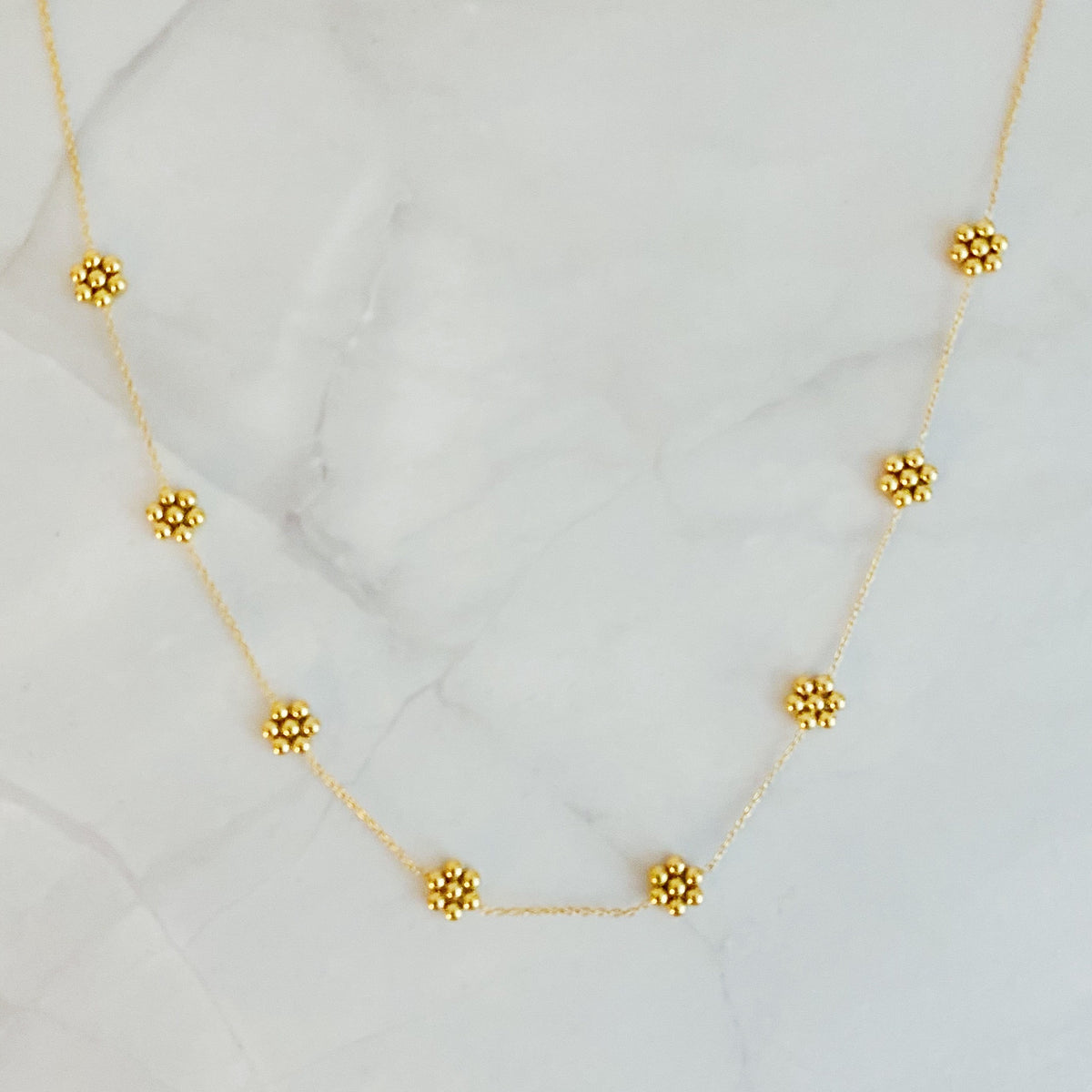 Dainty Golden Bead Flower Necklace - Waterproof Stainless Steel by Fuchsia Hercules