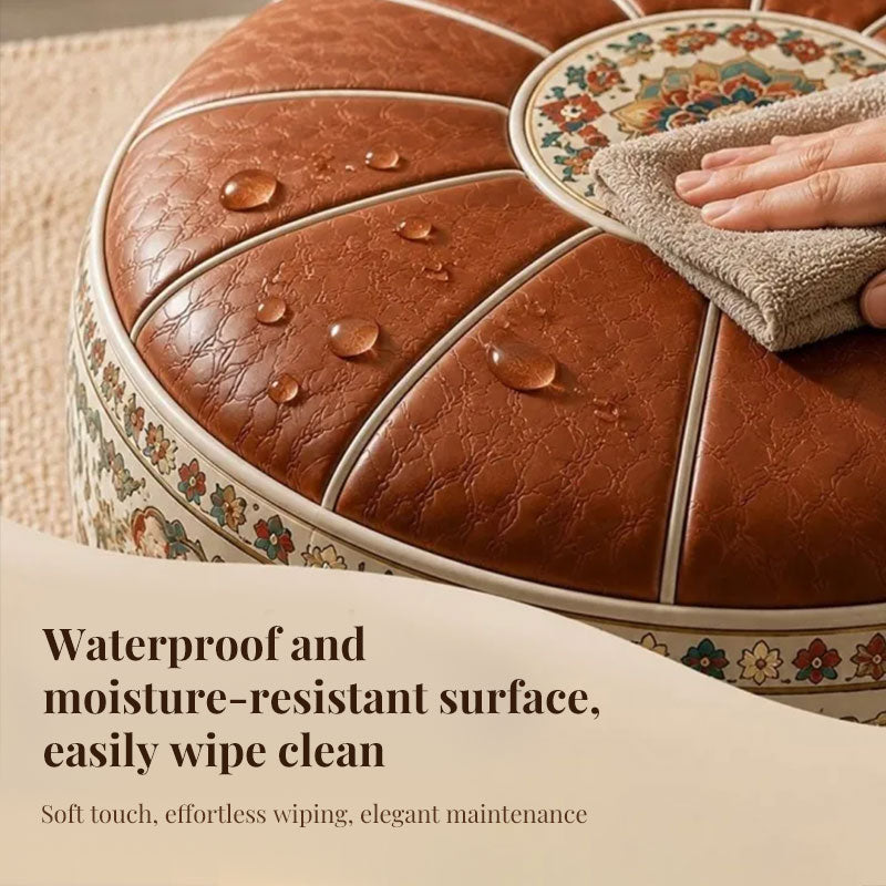 Bohemian ottoman pouf cover with water-resistant PU leather top — cover only; filling not included