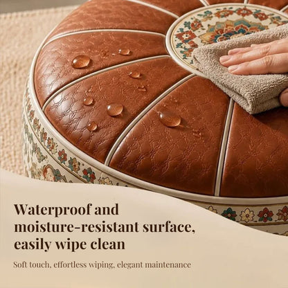 Bohemian ottoman pouf cover with water-resistant PU leather top — cover only; filling not included