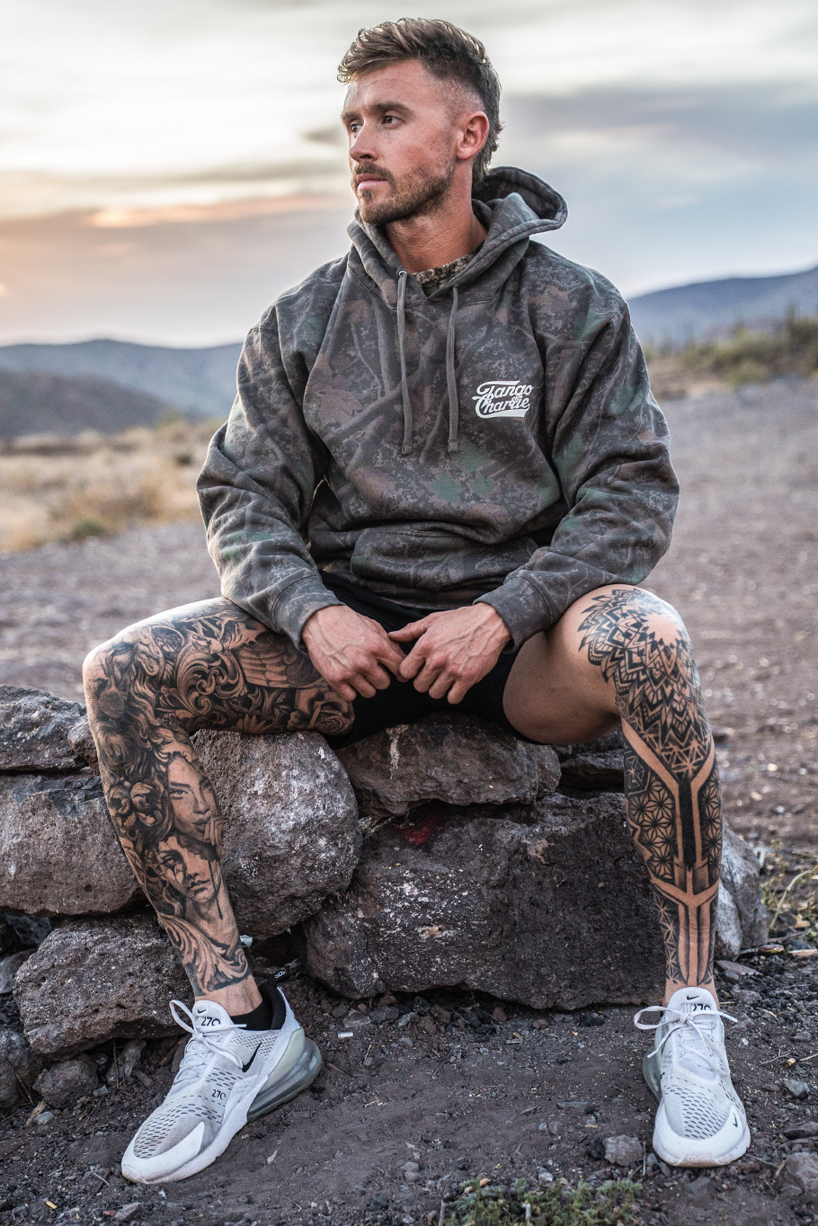 Lift Heavy. Trust God. - Premium Darkwood Camo Hoodie by Tango Charlie Apparel