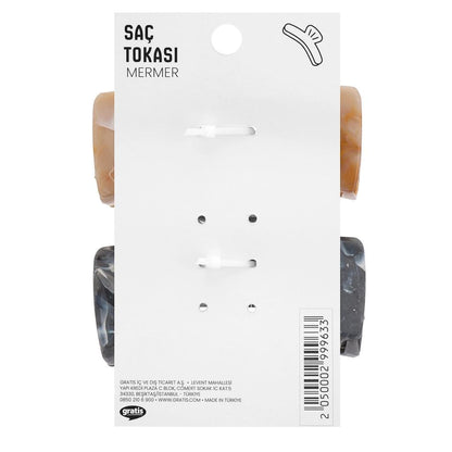 Eklips Marble Rectangular Hair Clips Set - Cream & Grey 2-Pack by Beauty Care Bag