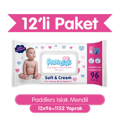 Paddlers baby wet wipes, 12 packs of 96 wipes