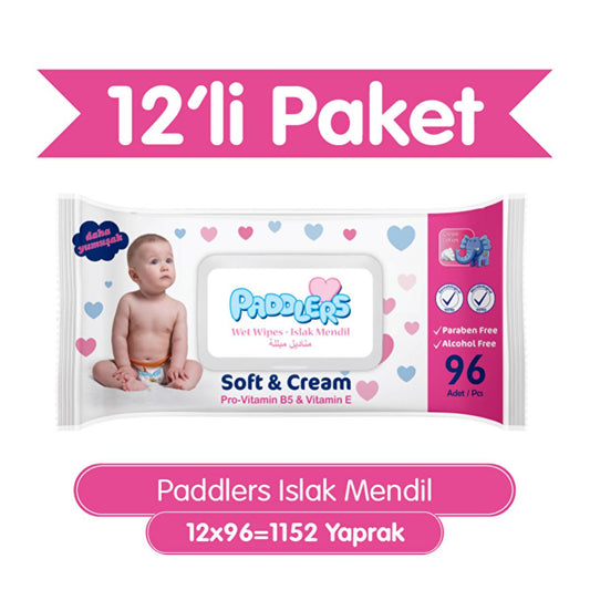 Paddlers baby wet wipes, 12 packs of 96 wipes