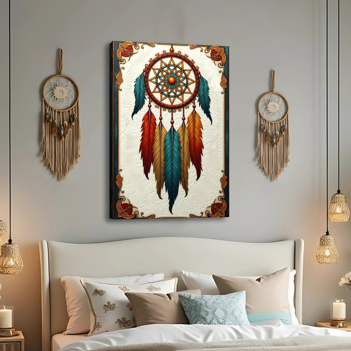 Side view of 3D Whispering Feathers Wall Art V canvas by Tailored Canvases on a wall