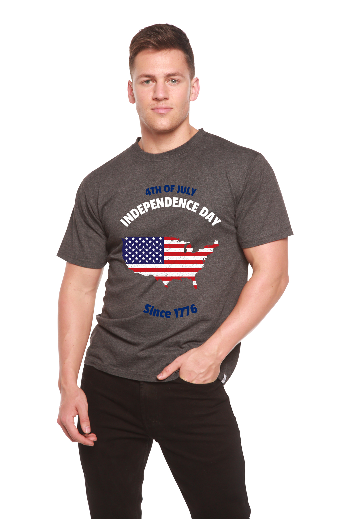 Spun Bamboo men's 4th of July bamboo graphic T-shirt in charcoal heather grey