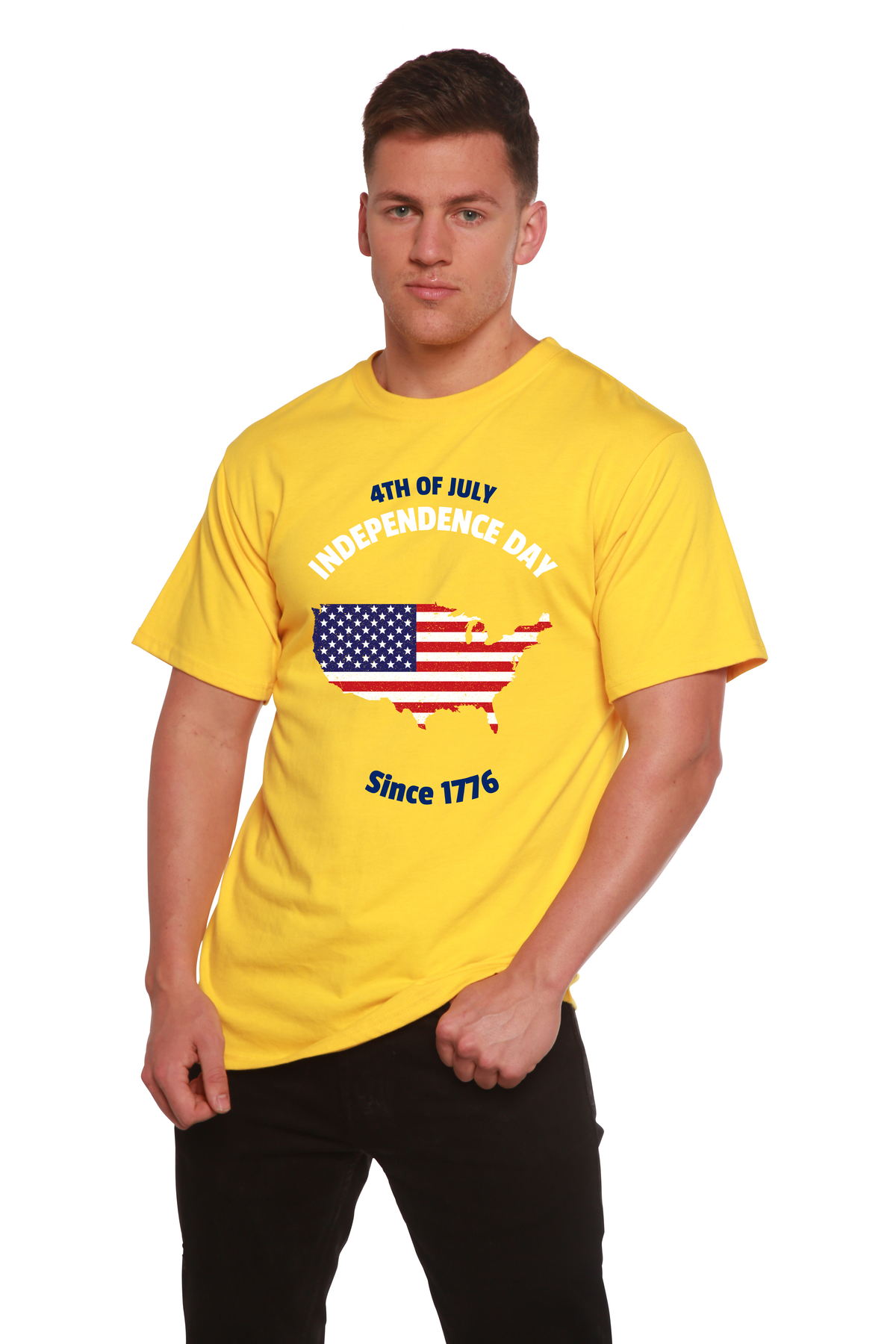 Spun Bamboo men's 4th of July bamboo graphic T-shirt in lemon