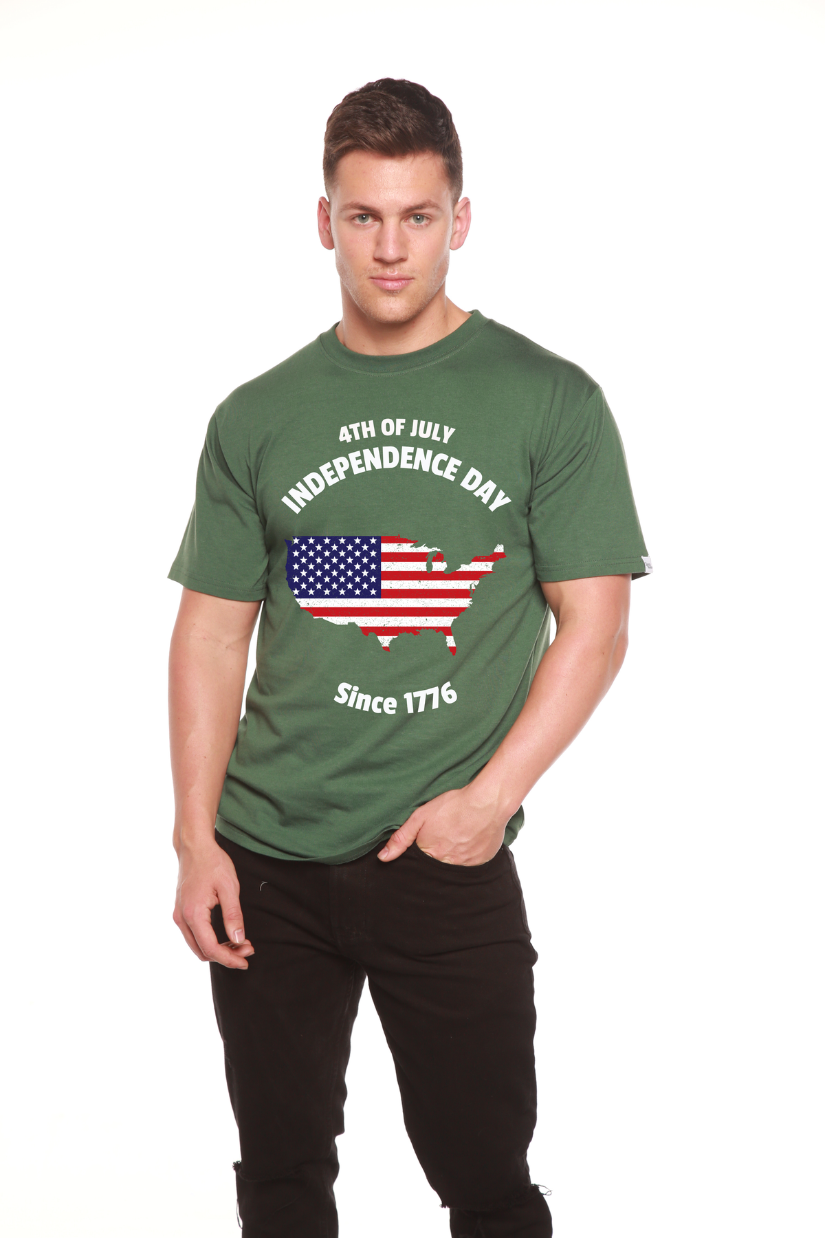 Spun Bamboo men's 4th of July bamboo graphic T-shirt in Pine Green
