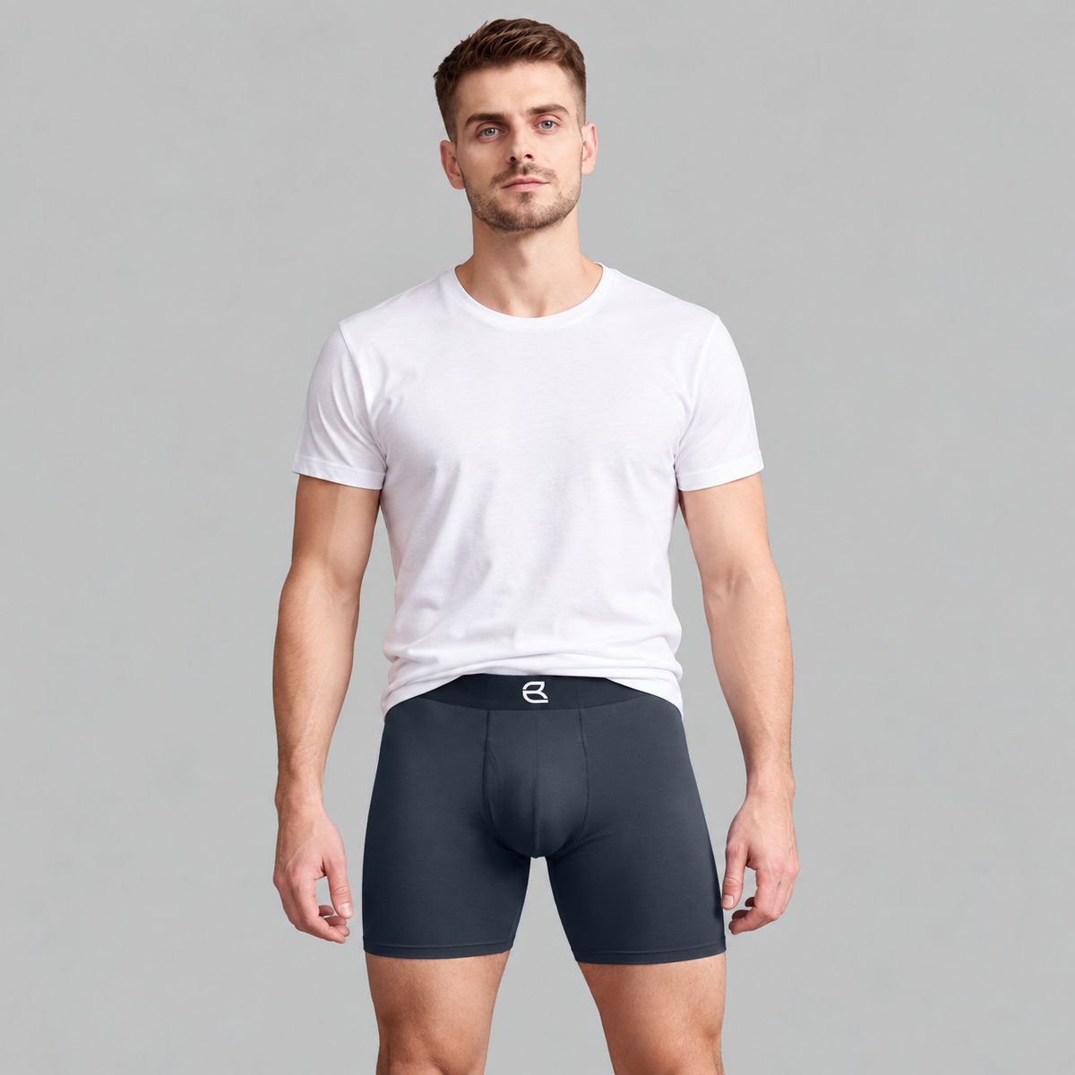 Breevar men's seamless long boxer brief in gray, detail 4