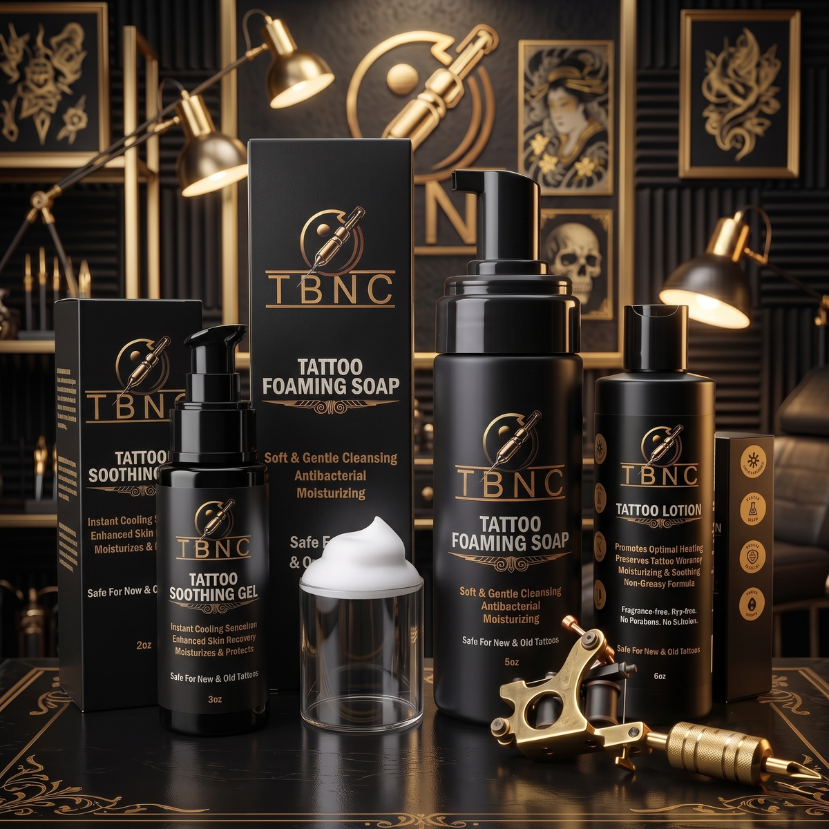 Basic Tattoo Aftercare Bundle with foaming soap, soothing gel and lotion