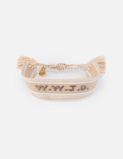 Beige WWJD Embroidered Bracelet by Elevated Faith