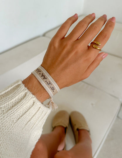Beige WWJD Embroidered Bracelet by Elevated Faith