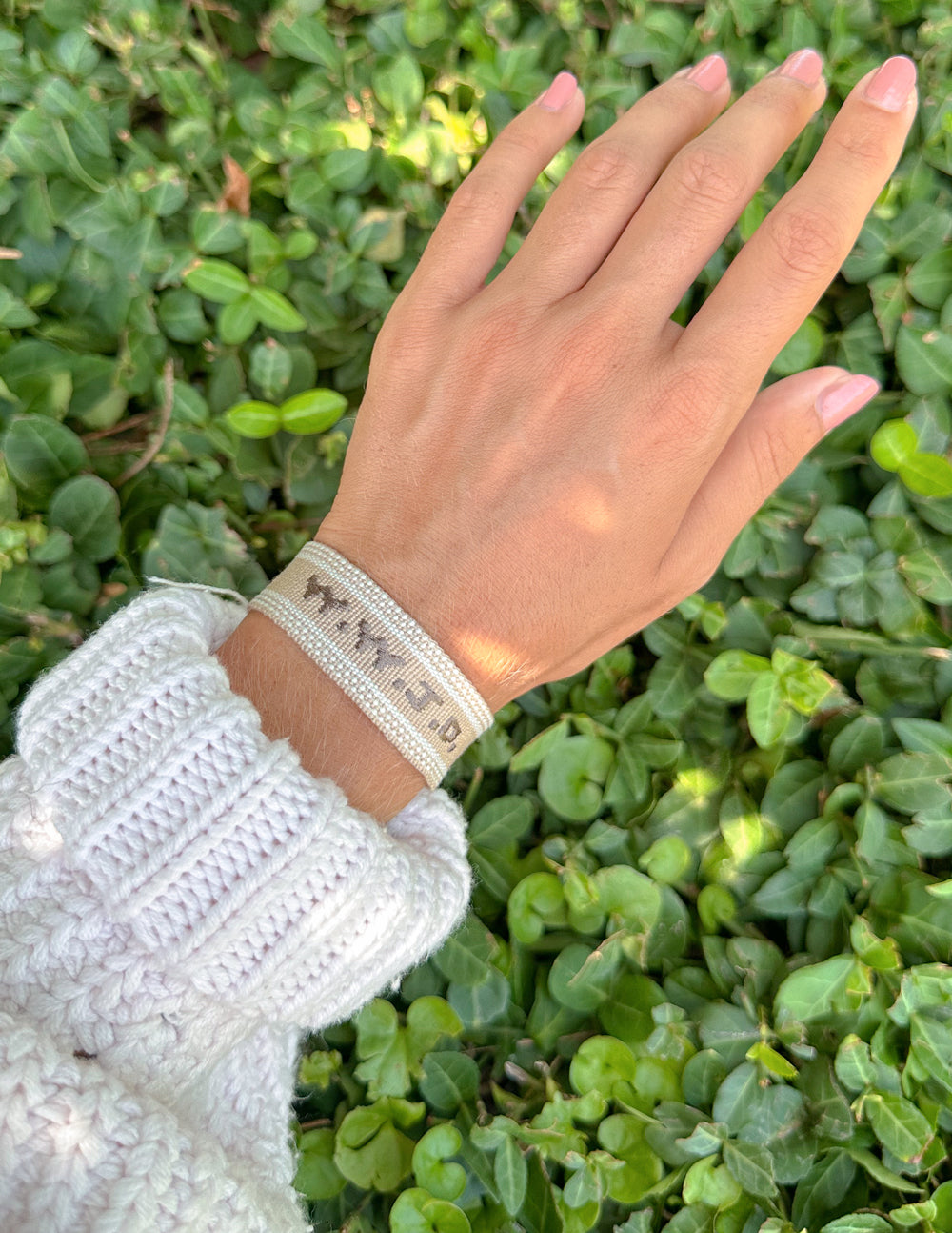 Beige WWJD Embroidered Bracelet by Elevated Faith