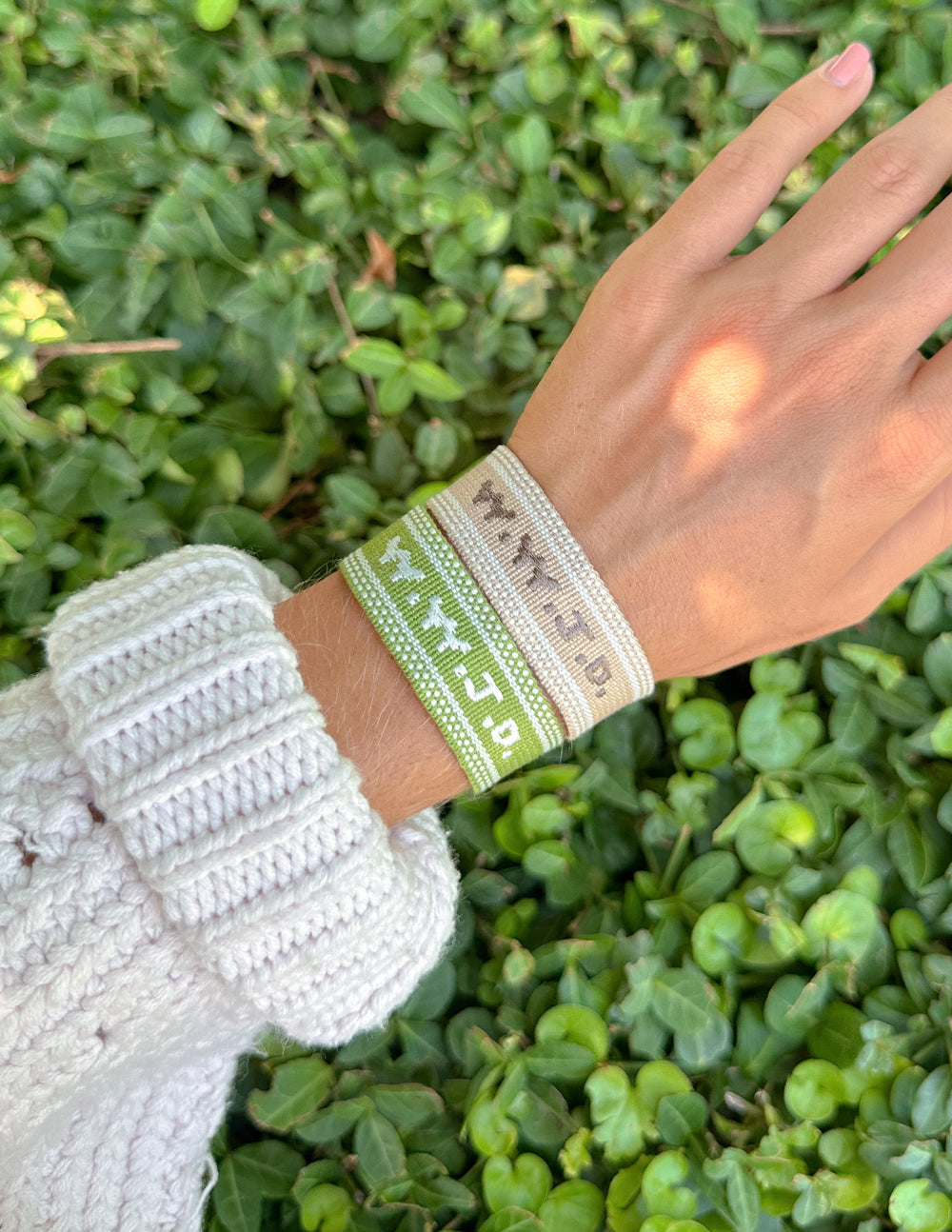 Beige WWJD Embroidered Bracelet by Elevated Faith