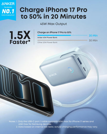 Anker Nano Power Bank (10K, 45W, Built-In Retractable USB-C Cable) by Anker