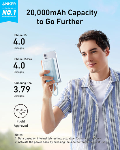 Anker Zolo Power Bank (10K, 30W) with a 5.4-inch (13.7 cm) built-in USB-C cable. by Anker