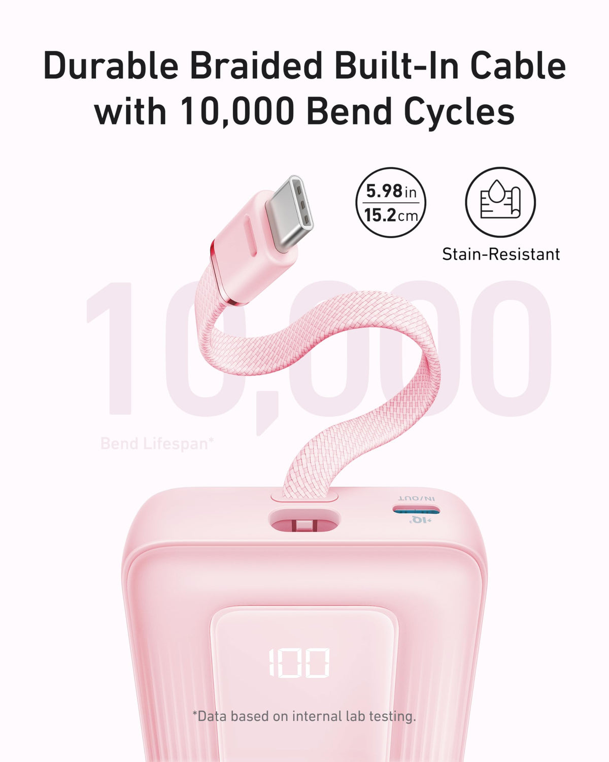 Anker Zolo Power Bank (10K, 30W) with a 5.4-inch (13.7 cm) built-in USB-C cable. by Anker