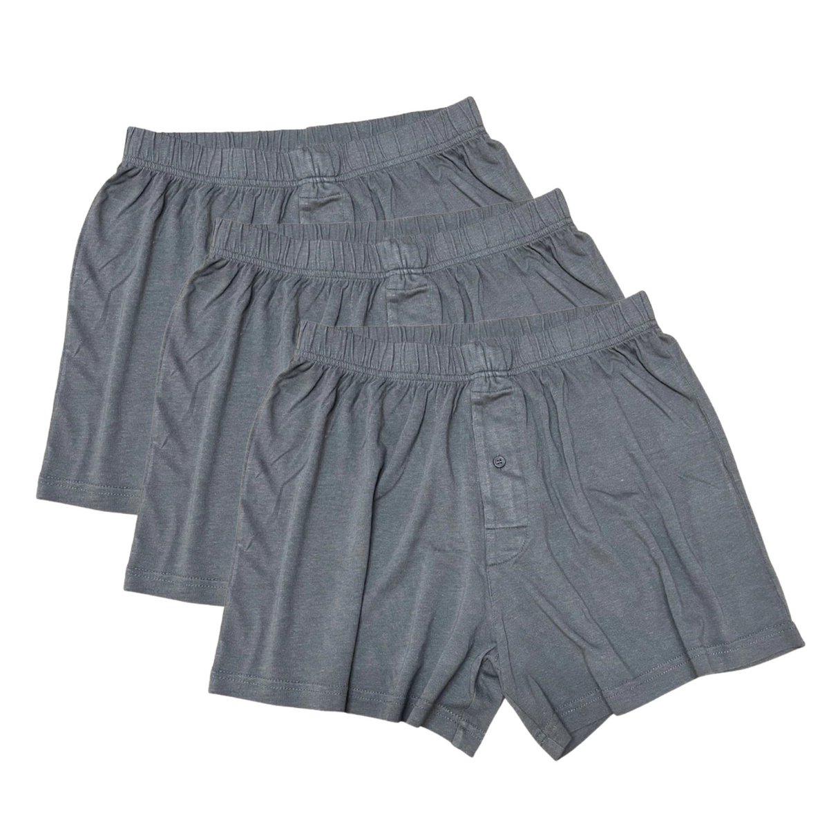 Three-pack of charcoal grey men's boxers in bamboo viscose and organic cotton