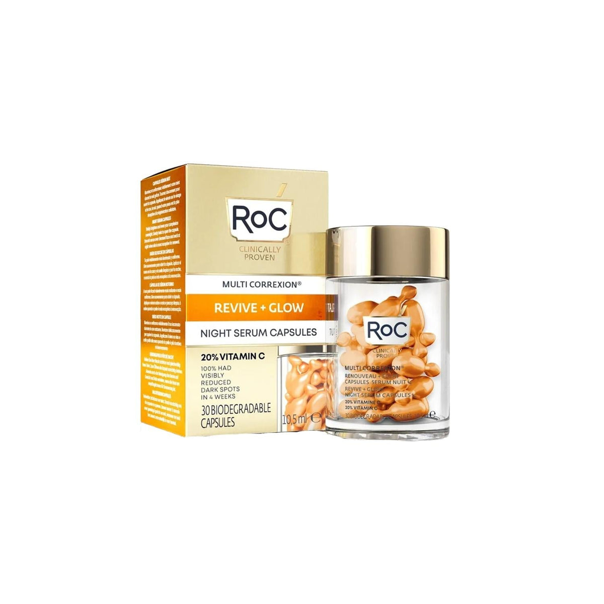 RoC Skin Brightening Serum Capsules - 30 Units, Brightens & Evens Skin Tone, Anti-aging & Nourishing by Beauty Care Bag