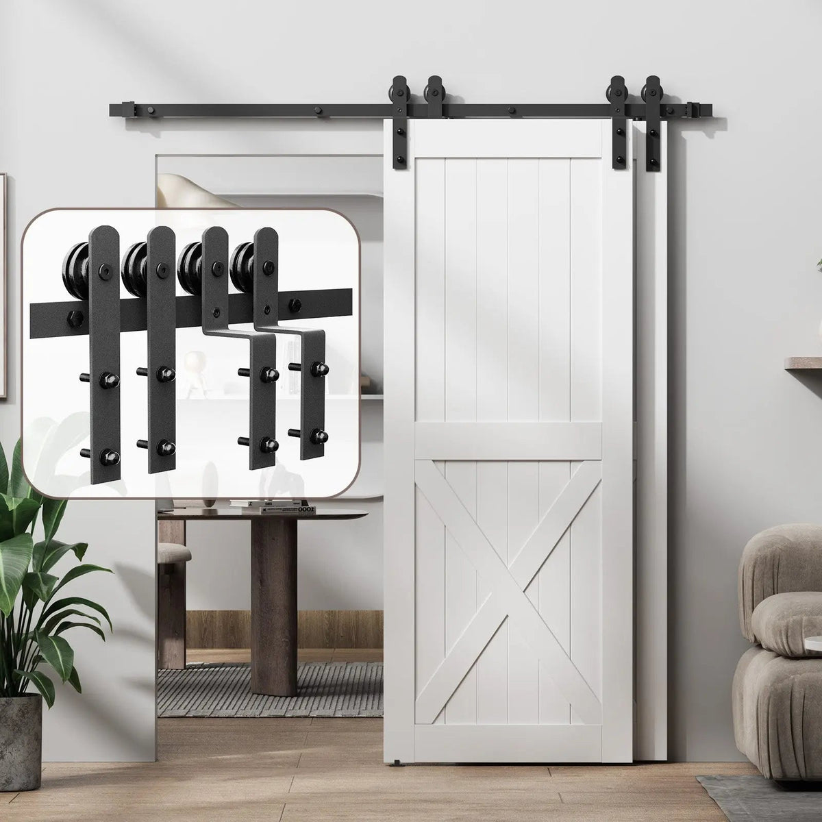 Bypass Sliding Barn Door Hardware Kit Basic I Pulley (No Door) by HAUSVITA