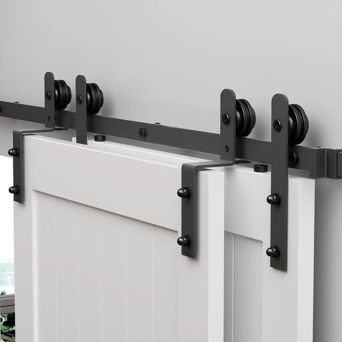 Bypass Sliding Barn Door Hardware Kit Basic I Pulley (No Door) by HAUSVITA