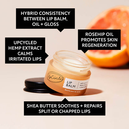 UpCircle Under the Mistletoe lip balm bauble with ingredient callouts