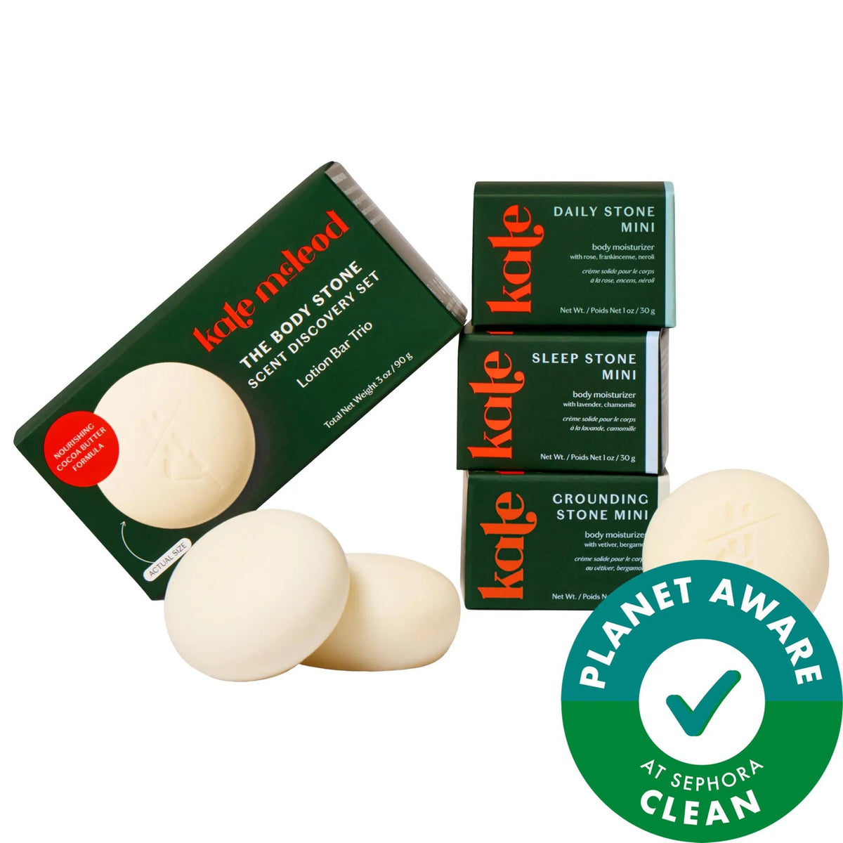 The Body Stone scent discovery set of three mini lotion bars