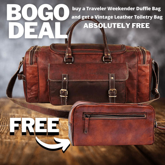 BOGO: Traveler Weekender Duffle Bag + FREE Toiletry Bag by Classy Leather Bags