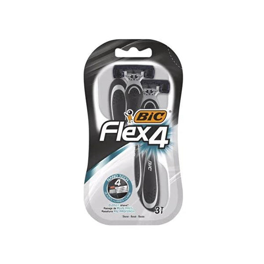 BIC Men's Razors - Flex4 4-Blade Shaving Kit for Close Shave, Ergonomic Handle, Aloe Vera Lubricating Strip by Beauty Care Bag