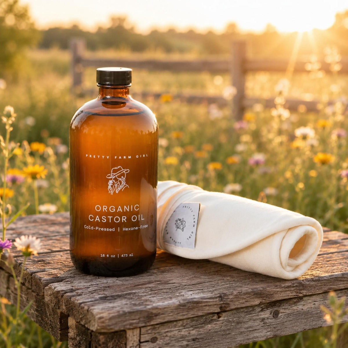 Organic Pure Castor Oil + Cloth Pack Bundle by Pretty farm girl